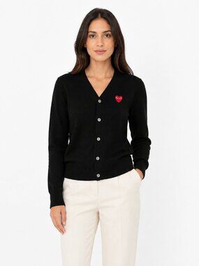 Comme des Garçons PLAY Double Heart Knit Cardigan Black Size XL